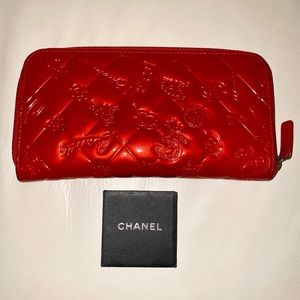CHANEL Red Patent Long Wallet